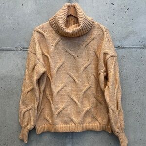 Staccato Cable Knit Turtleneck Sweater, Tan and Cream, size Medium, NWT